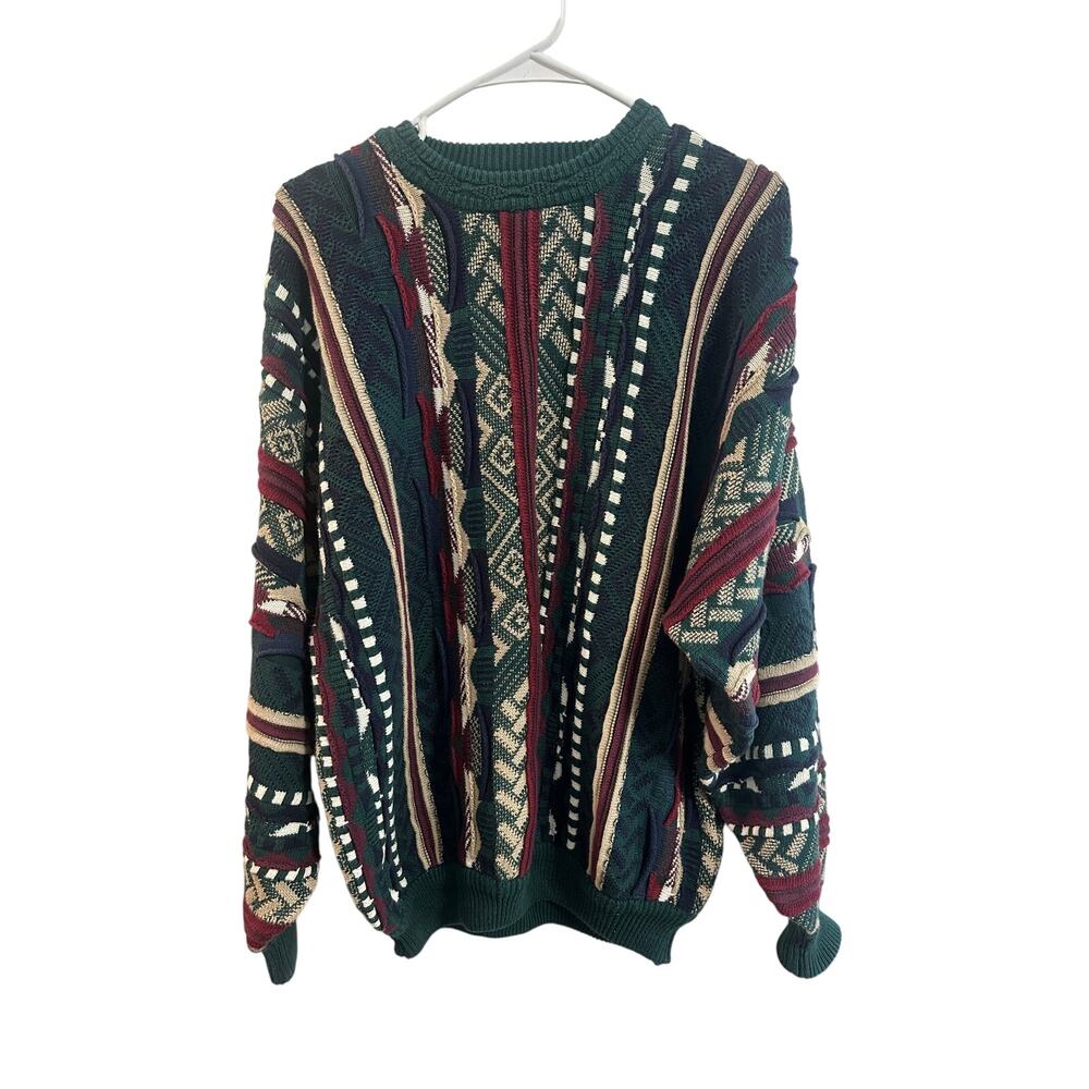Sutter & Grant Vintage Cotton Sweater Coogi Style 3D Knit Crewneck Sz M Great